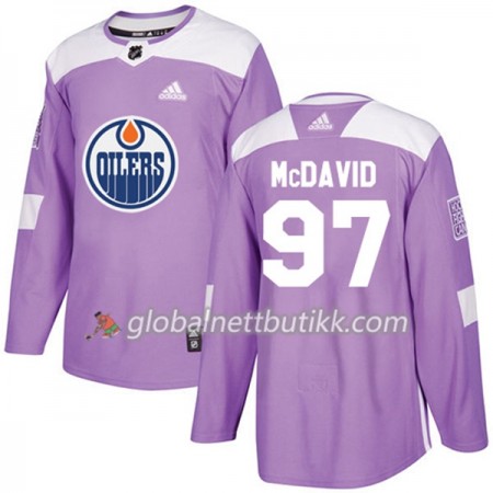 Edmonton Oilers Hockeydrakt Connor McDavid 97 2017-2018 Purple Fights Cancer Practice Adidas Authentic - Herre
